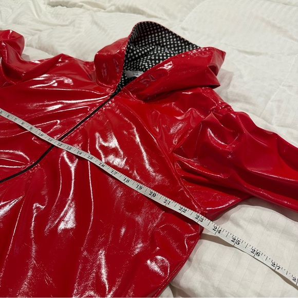 Vibrant Red Hooded Raincoat with Polka Dot Lining woman’s medium - Picture 9 of 10